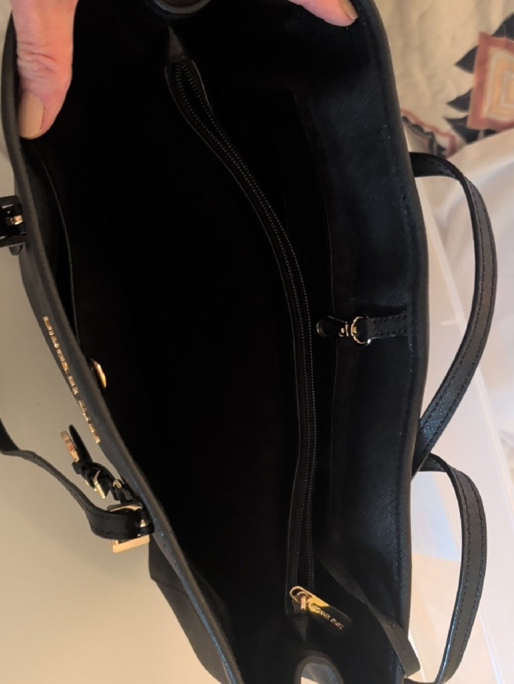Michael Kors Black Tote with Gold MK Charm and Hardware - Picture 2 of 3